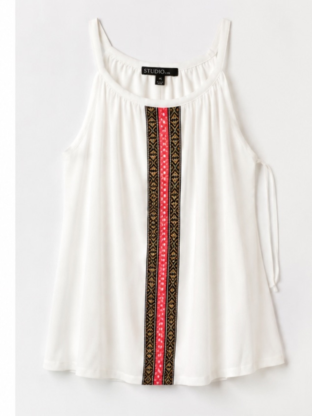 Studio by JPR White Tank Top with Embroidered Center Stripe